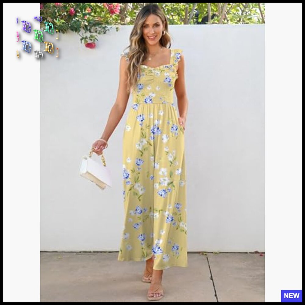 Sleeveless Smocked Jumpsuit Wide Leg Romper Casual Summer Vacation Outfit with - Picture 3 of 7
